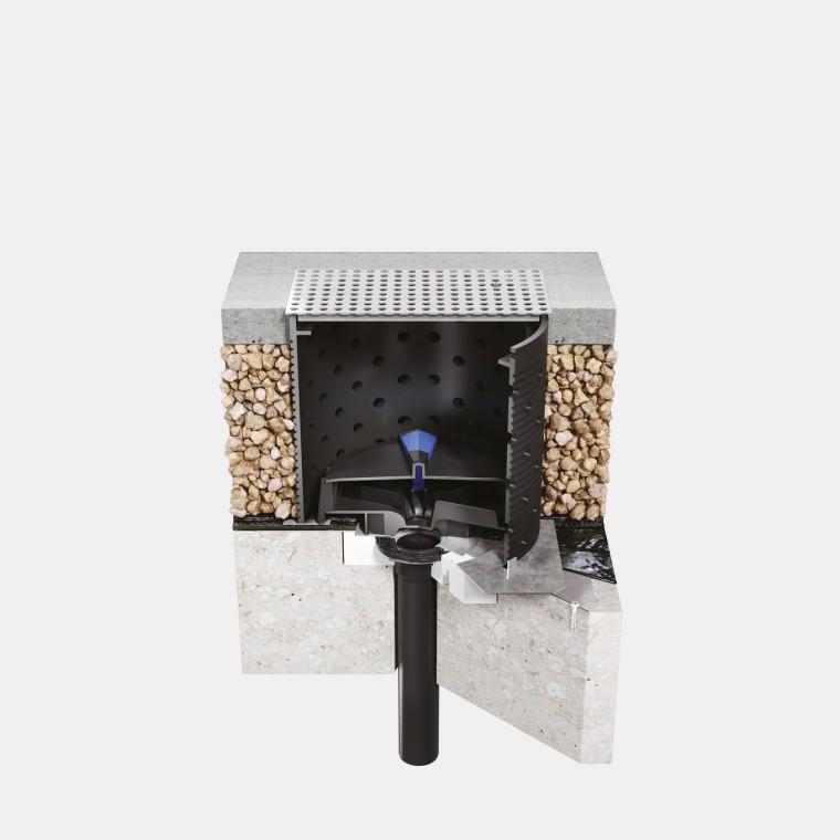 Geberit Pluvian asennus kuormitusta kestävään betonikattorakenteeseen bitumikatteella Geberit Pluvian asennus kuormitusta kestävään betonikattorakenteeseen bitumikatteella