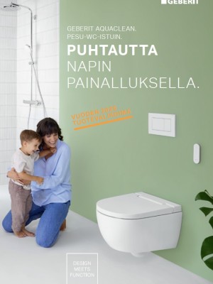 Geberit AquaClean - Puhtautta napin painalluksella. Geberit AquaClean - Puhtautta napin painalluksella.