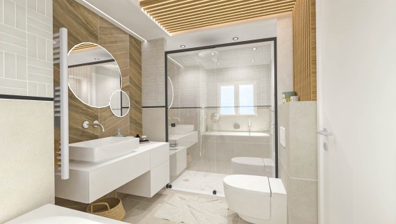 Ranskalaissuunnittelija Eva Ivosin kylpyhuone on sukupolvien rajat ylittävä, pitkäikäinen ja ajaton (© Eva Ivos)