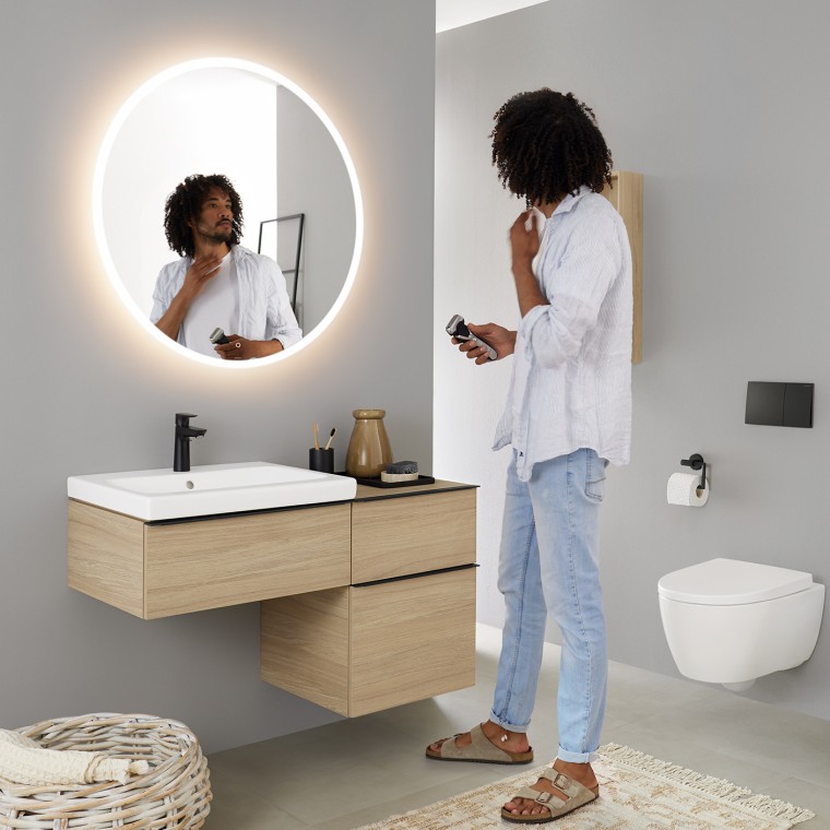 Geberit Option -peilejä on saatavilla myös pyöreinä valopeileinä Geberit Option -peilejä on saatavilla myös pyöreinä valopeileinä