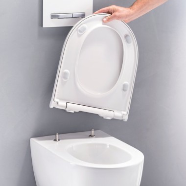 Geberit ONE -WC-istuin, jonka WC-kansi ja WC-istuinrengas ovat irrotettavia Geberit ONE -WC-istuin, jonka WC-kansi ja WC-istuinrengas ovat irrotettavia