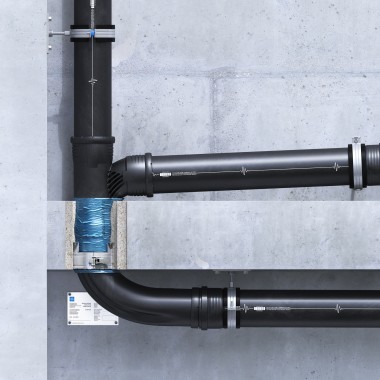 Geberit RS90 Plus EN -palokatkomansetti uppoasennettuna välipohjaan Geberit RS90 Plus EN -palokatkomansetti uppoasennettuna välipohjaan