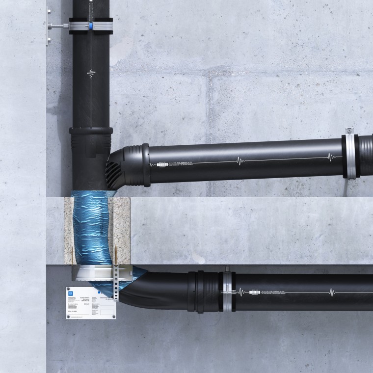 Geberit Silent-Pro SuperTube: Palokatkomansetin pinta-asennus U-muotoon