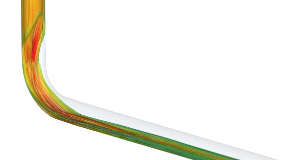 CFD-animaatio osoittaa kuinka vähän energiahäviötä tapahtuu Geberit BottomTurn -pohjakulmaa käytettäessä