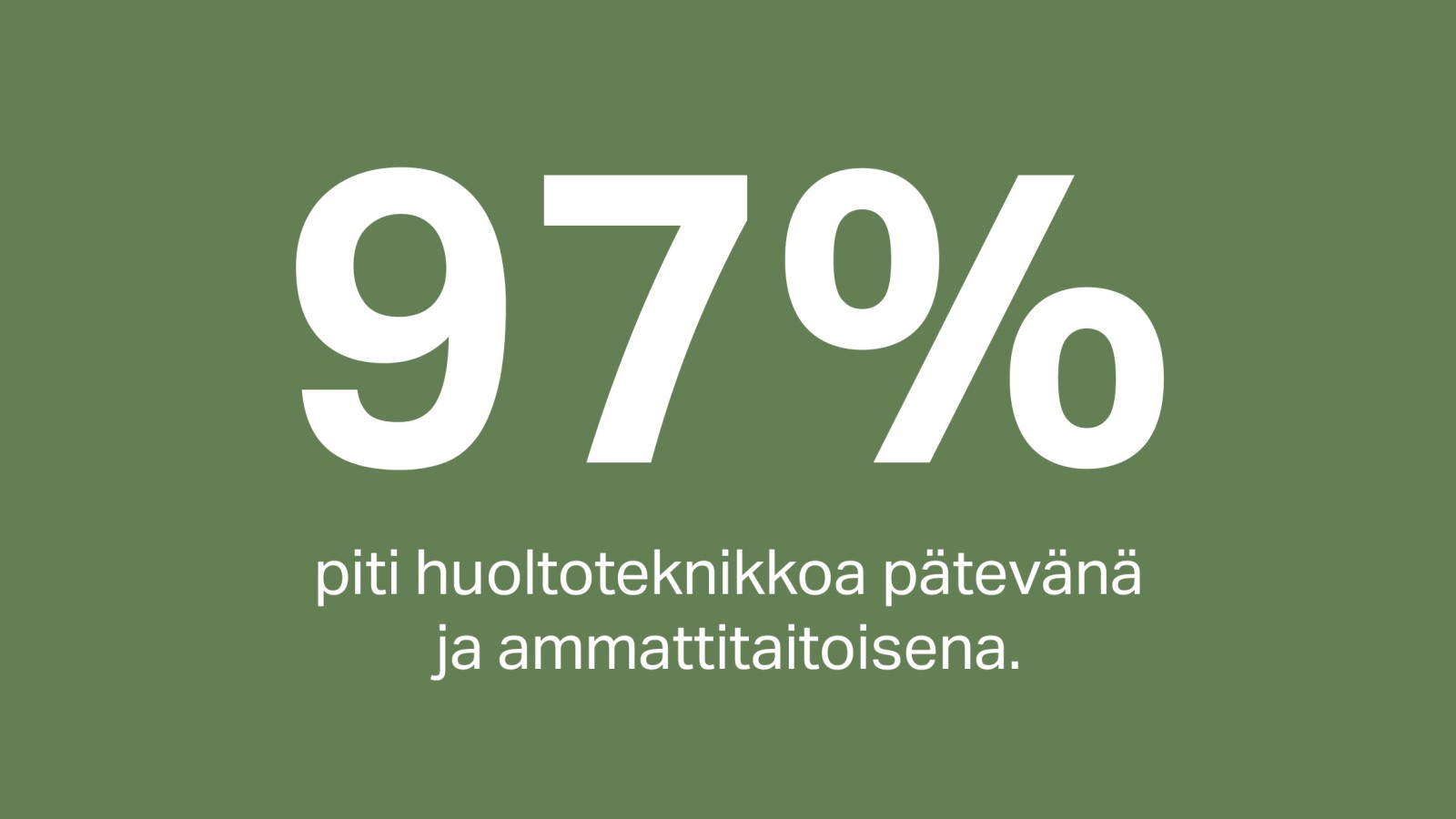 97 % asiakkaista piti huoltoteknikkoaan kokeneena ja ammattitaitoisena. 97 % asiakkaista piti huoltoteknikkoaan kokeneena ja ammattitaitoisena.