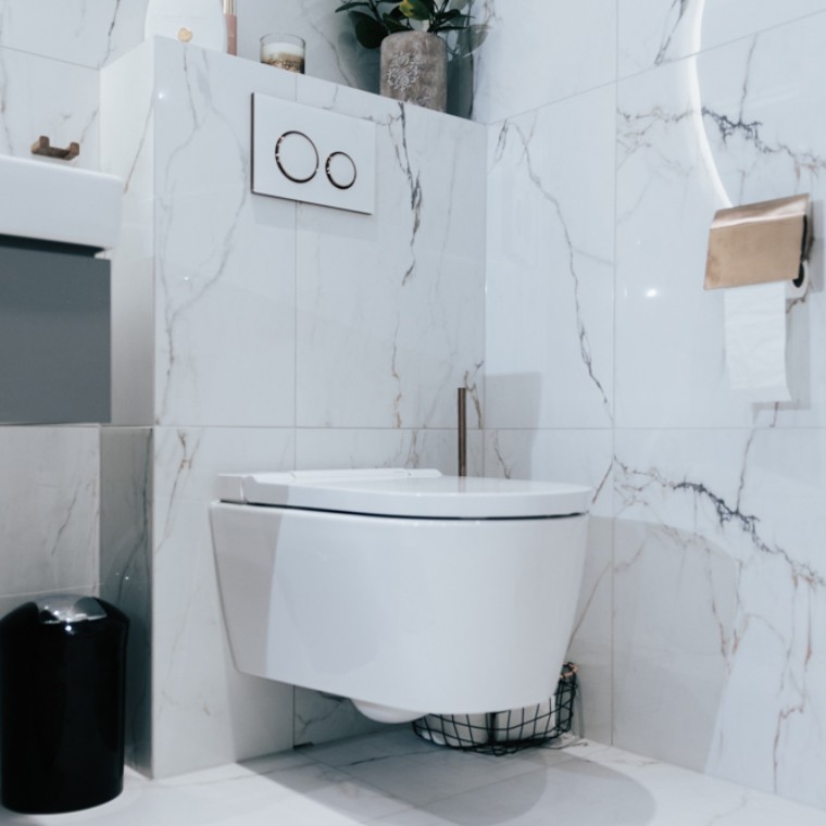 Geberit AquaClean -pesu-wc-istuin yhdistettynä Sigma21-huuhtelupainikkeeseen Geberit AquaClean -pesu-wc-istuin yhdistettynä Sigma21-huuhtelupainikkeeseen