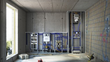 Geberit Duofix -asennusseinäasennus ja piilohuuhtelusäiliöt järjestelmän seinässä