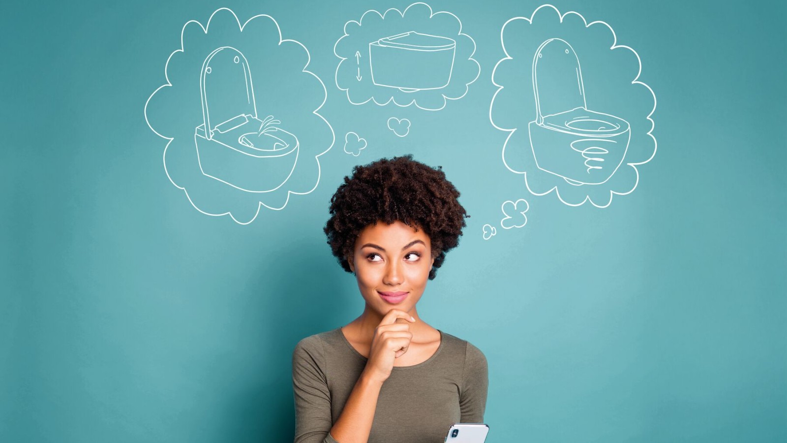 Nainen miettii unelmiensa WC-istuinta Nainen miettii unelmiensa WC-istuinta