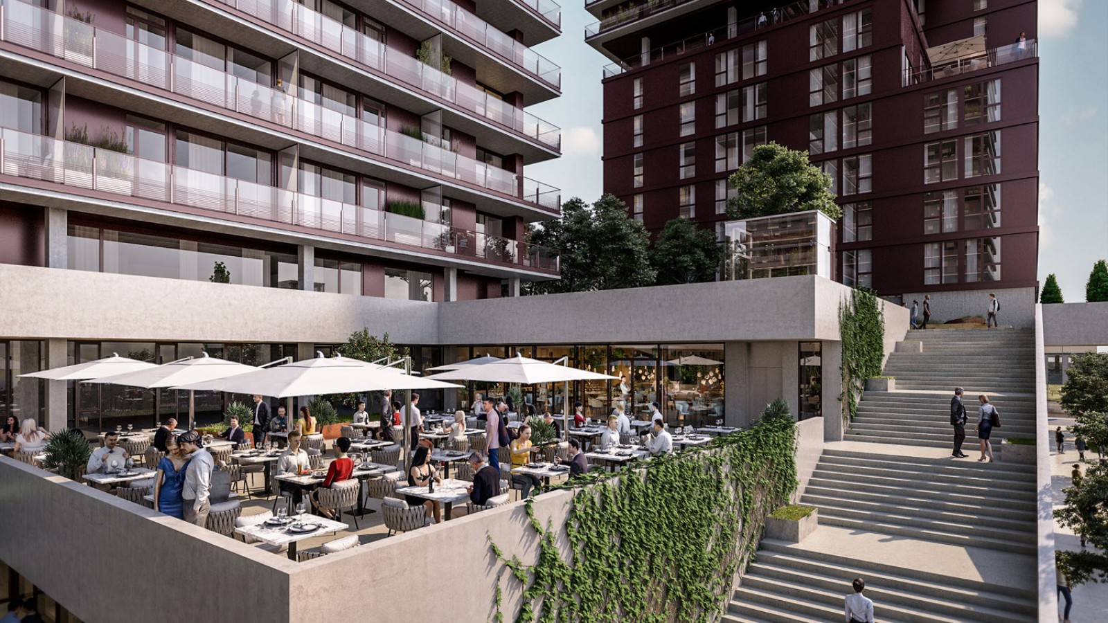 Ulkonevat kattoterassit ja gastronomia ovat osa tarjontaa.(© Soravia)