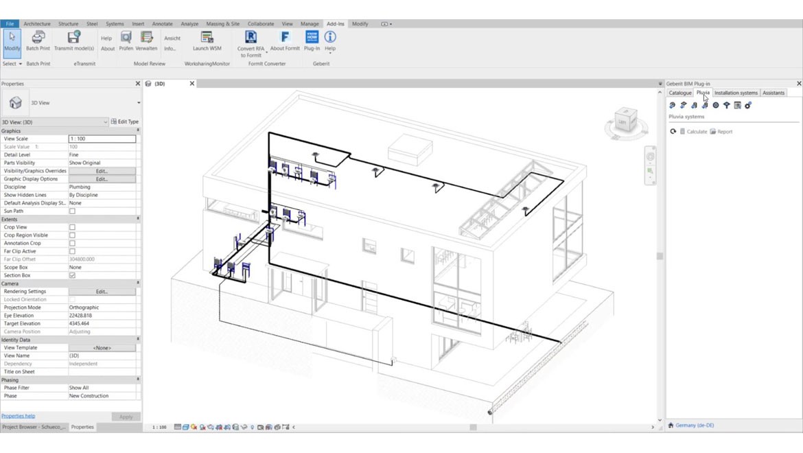 Pluvia-moduuli uudessa Geberit BIM plug-in -ohjelmistossa