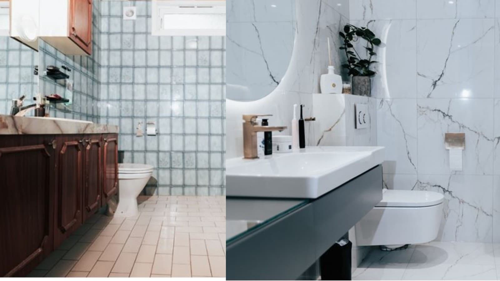 Kylpyhuone ennen ja jälkeen remontin Kylpyhuone ennen ja jälkeen remontin