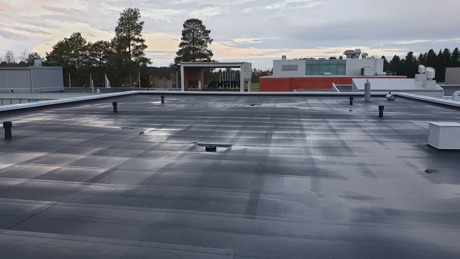 Mirkan tehtaan Pluvia-kattokaivot sateen jälkeen Mirkan tehtaan Pluvia-kattokaivot sateen jälkeen