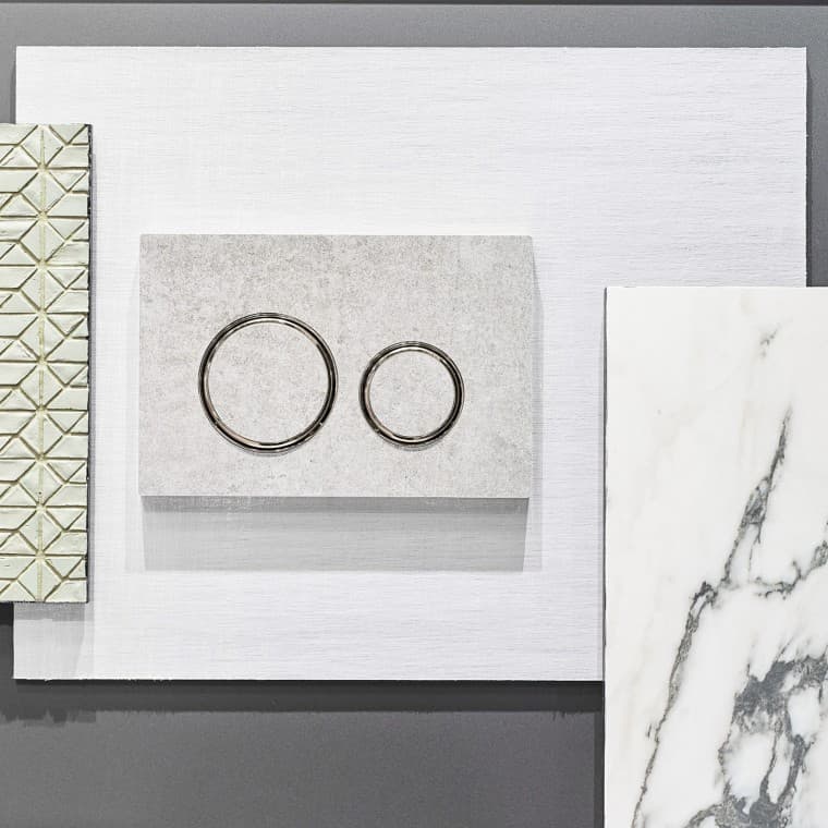 Betoninharmaa Sigma 21 -huuhtelupainike kromatuilla design-renkailla Betoninharmaa Sigma 21 -huuhtelupainike kromatuilla design-renkailla