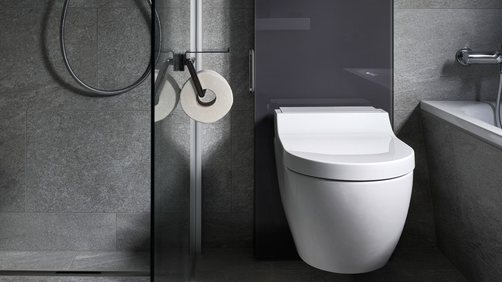 Geberit Monolith -säiliömoduuli ja Geberit AquaClean Tuma -pesu-wc-istuin Geberit Monolith -säiliömoduuli ja Geberit AquaClean Tuma -pesu-wc-istuin