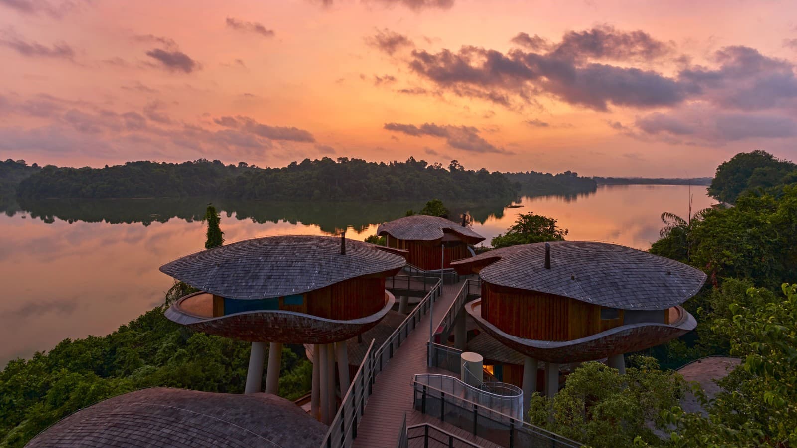Siemenkodista inspiraationsa saaneet majoitusrakennukset Mandai Rainforest Resortissa (© Banyan Tree) Siemenkodista inspiraationsa saaneet majoitusrakennukset Mandai Rainforest Resortissa (© Banyan Tree)