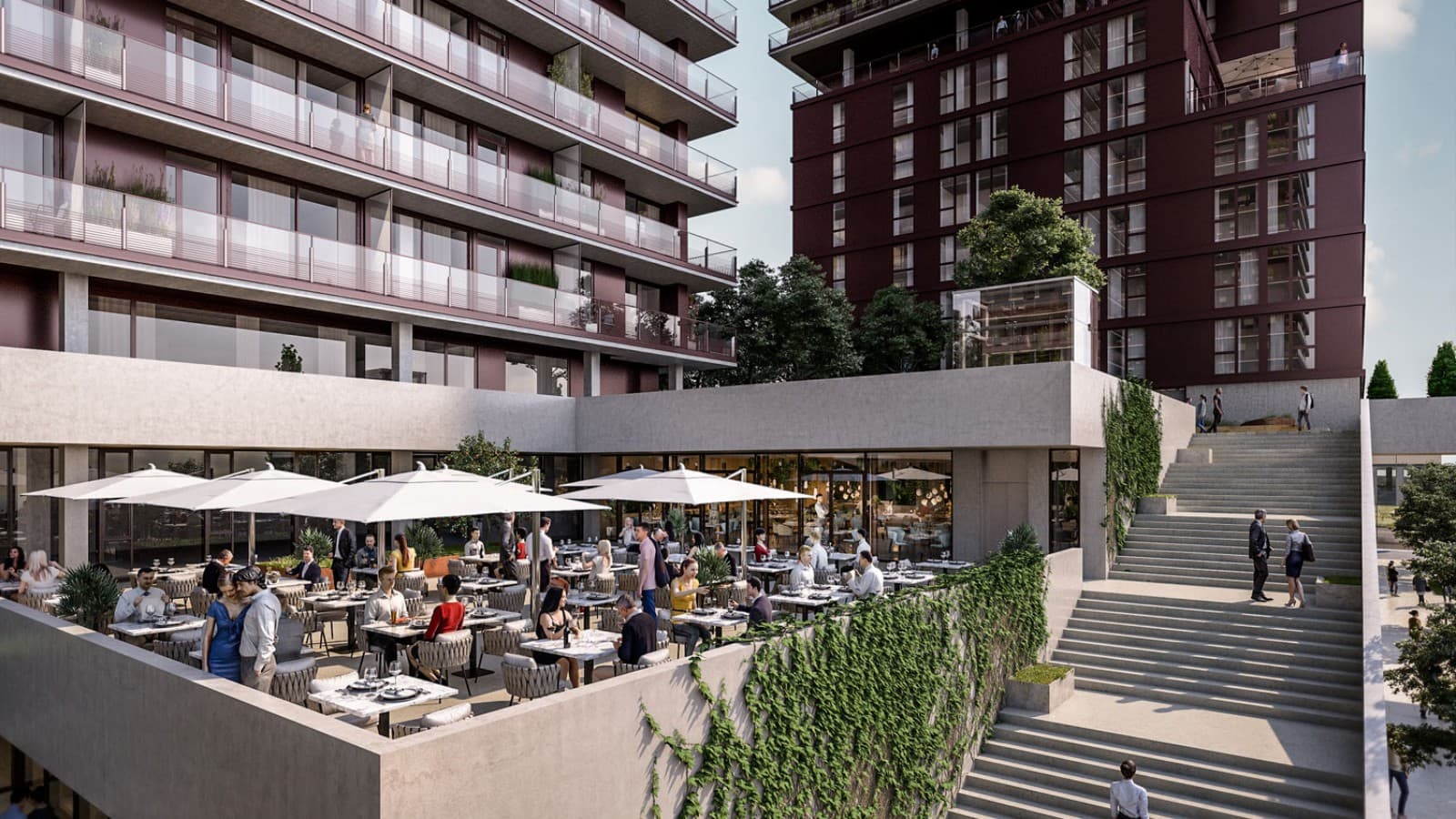 Ulkonevat kattoterassit ja gastronomia ovat osa tarjontaa.(© Soravia) Ulkonevat kattoterassit ja gastronomia ovat osa tarjontaa.(© Soravia)