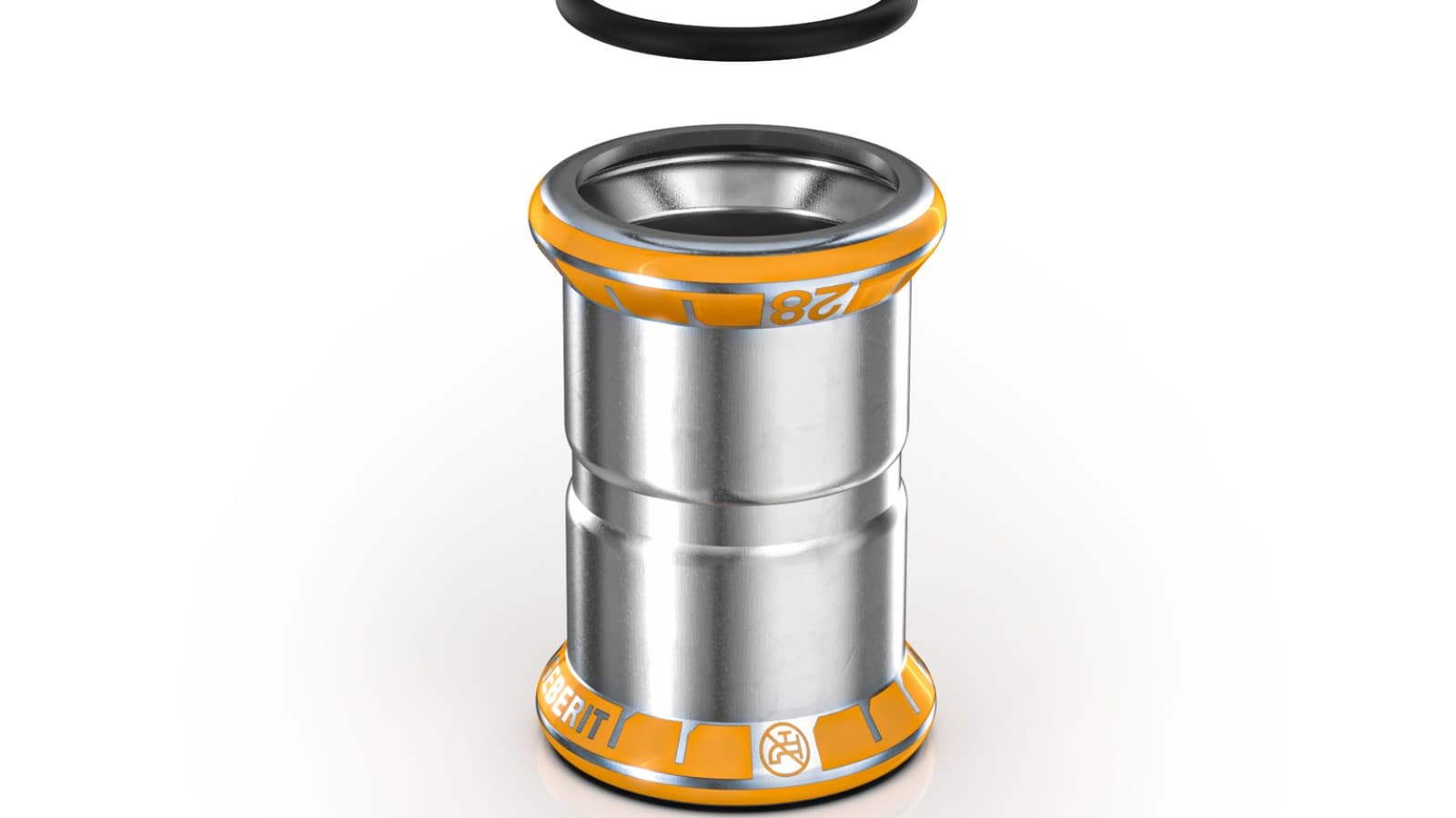 Geberit Mapress Therm -liitin, jossa on oranssi puristusindikaattori Geberit Mapress Therm -liitin, jossa on oranssi puristusindikaattori